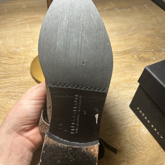 Freda Salvador Flame Taupe Snake Print Mule with Ankle Strap